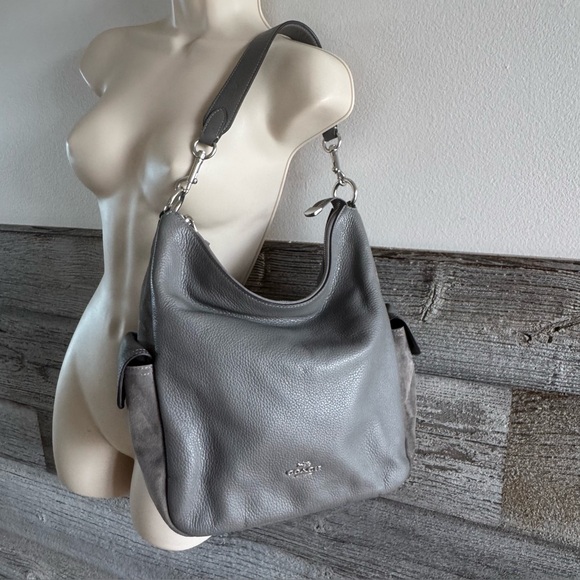 Coach Pennie Shoulder Bag – Grey Pebbled Leather & Suede - Picture 1 of 16